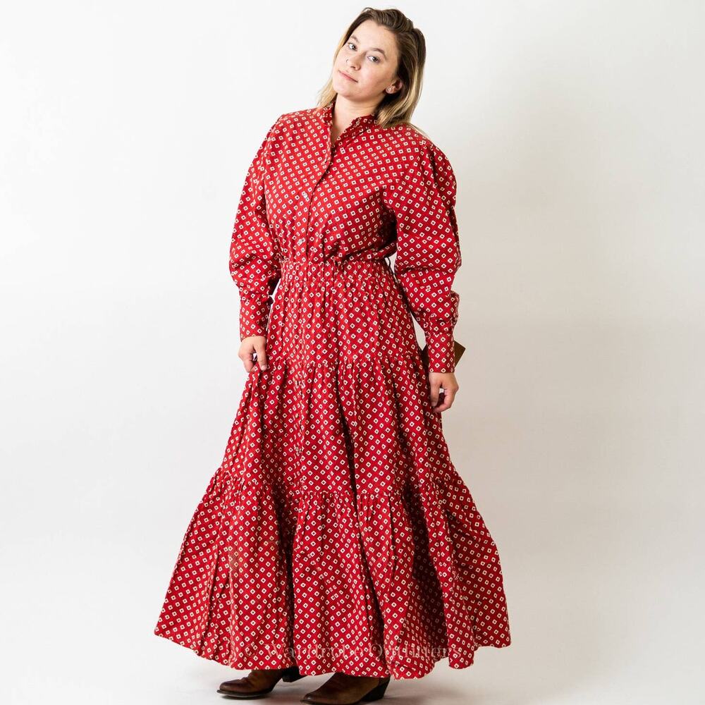 Vintage 70s Western Cowgirl Rodeo Prairie Skirt & Top Set Dress - M - Picture 5 of 11